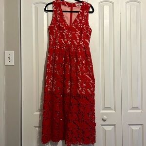 Red lace dress with pale pink lining